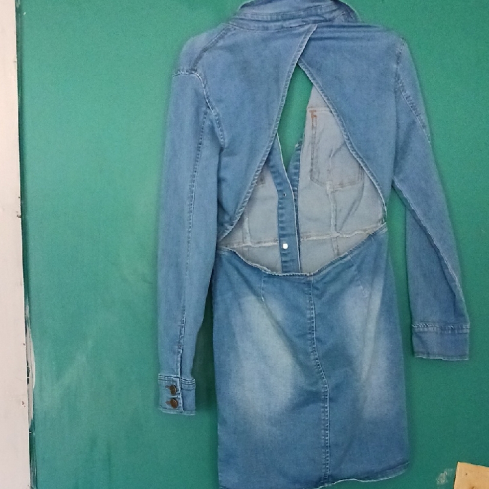 Fashion Nova Blue Denim Backless Shirt Dress - Picture 2 of 6